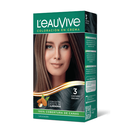 Kit de Coloración L’eau Vive# brinda brillo y color duradero a tu pelo, gracias a su fórmula con aceite de almendras dulces, presente en la coloración y el enjuague acondicionador PH ácido.