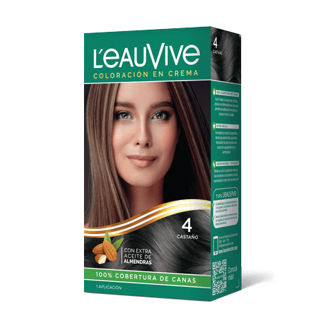 Kit de Coloración L’eau Vive# brinda brillo y color duradero a tu pelo, gracias a su fórmula con aceite de almendras dulces, presente en la coloración y el enjuague acondicionador PH ácido.