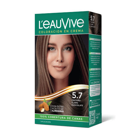 Kit de Coloración L’eau Vive# brinda brillo y color duradero a tu pelo, gracias a su fórmula con aceite de almendras dulces, presente en la coloración y el enjuague acondicionador PH ácido.