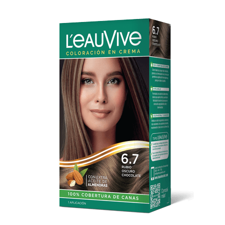 Kit de Coloración L’eau Vive# brinda brillo y color duradero a tu pelo, gracias a su fórmula con aceite de almendras dulces, presente en la coloración y el enjuague acondicionador PH ácido.