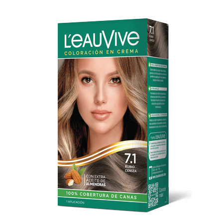 Kit de Coloración L’eau Vive# brinda brillo y color duradero a tu pelo, gracias a su fórmula con aceite de almendras dulces, presente en la coloración y el enjuague acondicionador PH ácido.