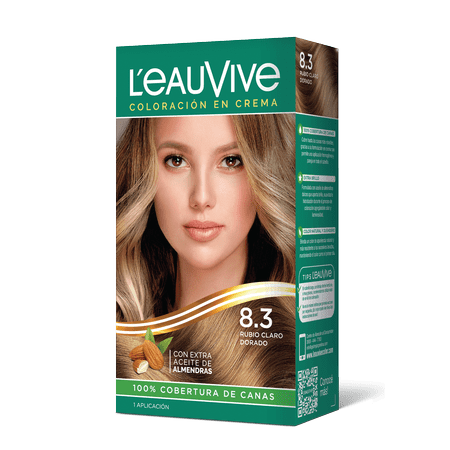 Kit de Coloración L’eau Vive# brinda brillo y color duradero a tu pelo, gracias a su fórmula con aceite de almendras dulces, presente en la coloración y el enjuague acondicionador PH ácido.