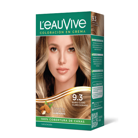 Kit de Coloración L’eau Vive# brinda brillo y color duradero a tu pelo, gracias a su fórmula con aceite de almendras dulces, presente en la coloración y el enjuague acondicionador PH ácido.